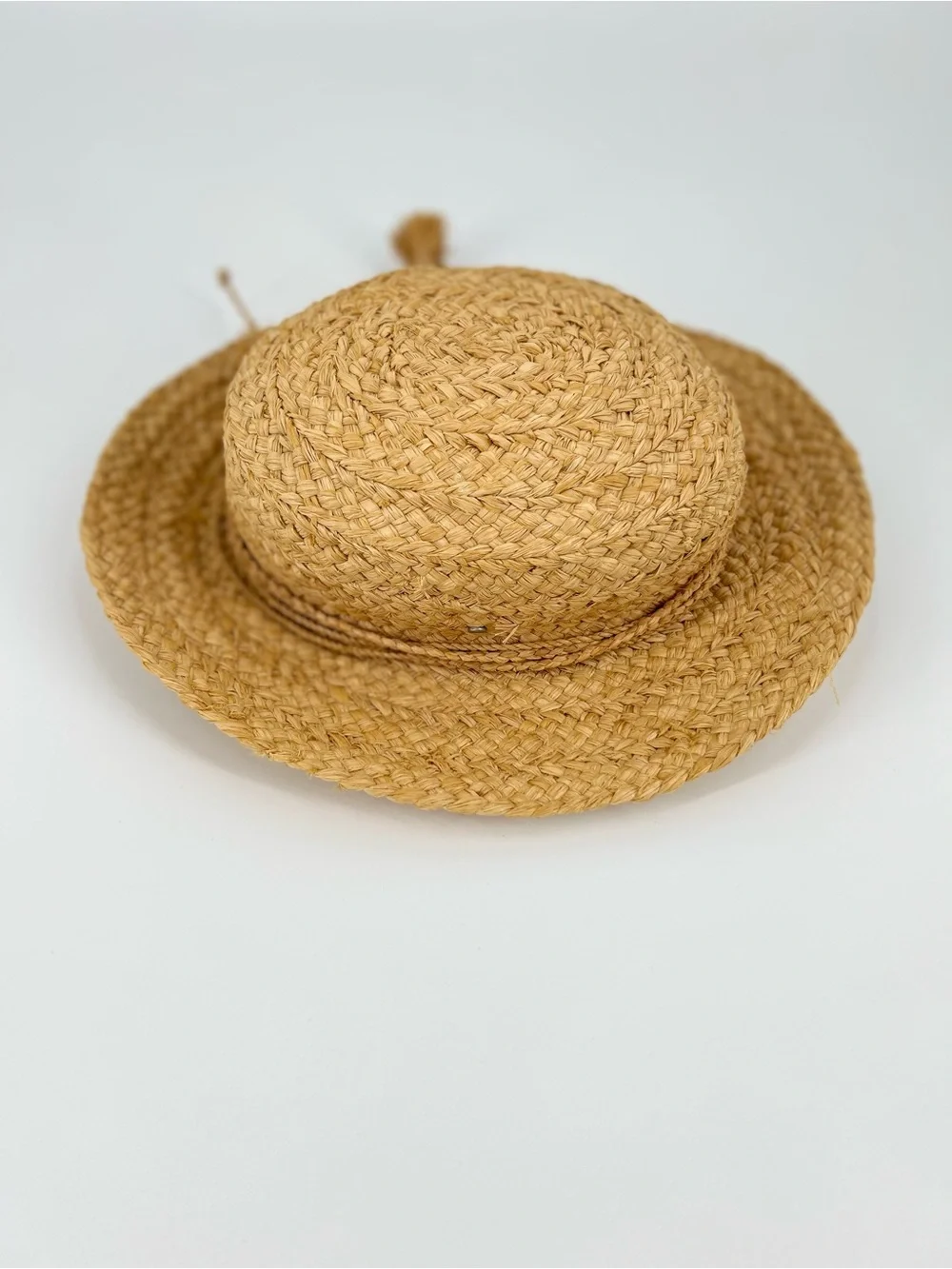 Helen Kaminski Braided Straw Sun Hat with Tassel Tie - Tan